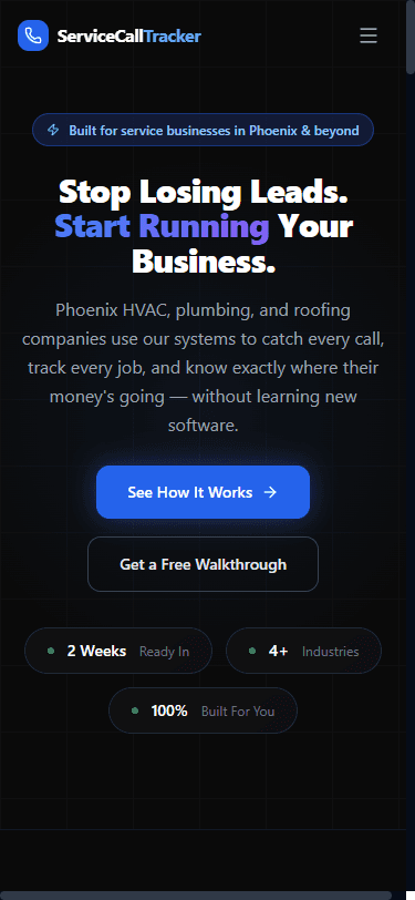 ServiceCallTracker mobile view
